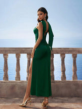 New Emerald Green Satin High Slit Bridesmaid Dress